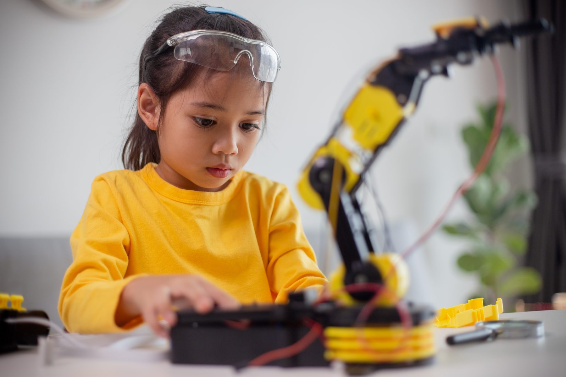 A student building a robotics project.